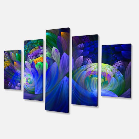 Designart - Blue Fractal Flower Bouquet - Large Floral Canvas Art Print